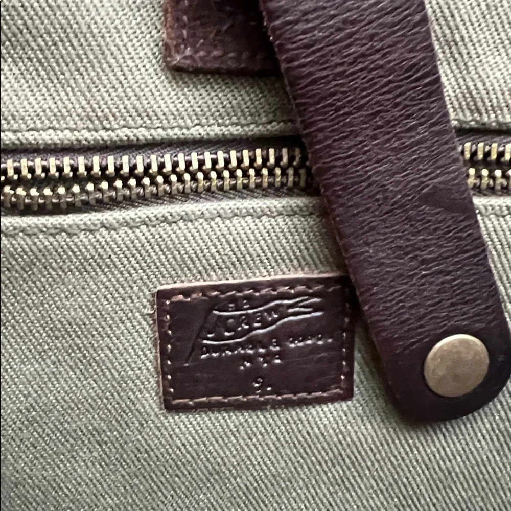 💼J.Crew Green Canvas Fabric & Brown Leather Adjustable Strap Messenger Bag